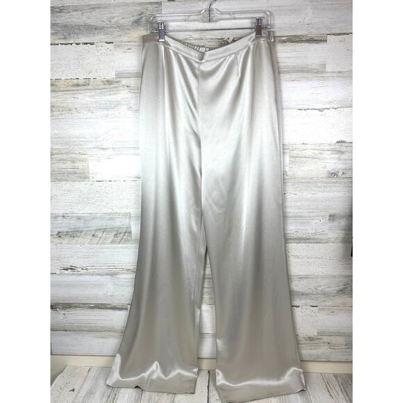 St. John Womens 10 Platinum Liquid Satin Wide Leg Pull-On Designer Pants - Picture 3 of 7